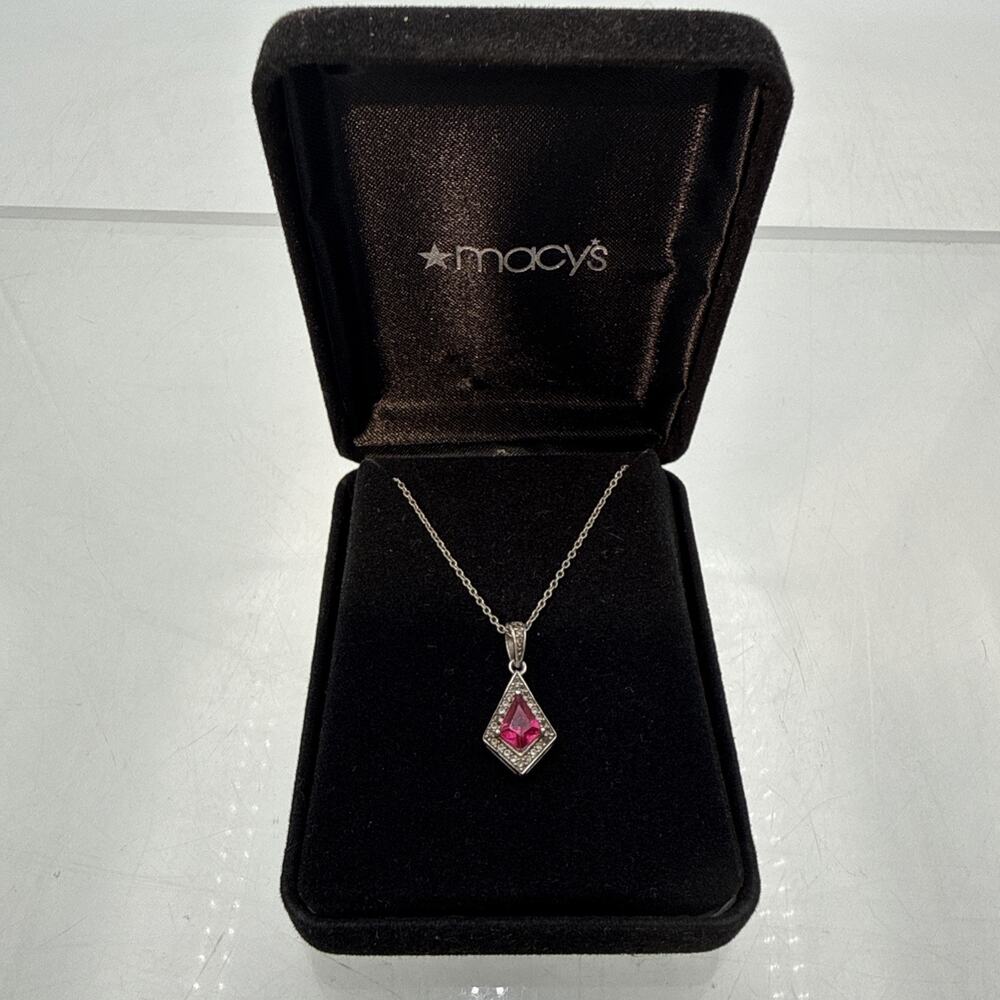 925 Sterling Silver Pink Sapphire Fancy Pendant necklace